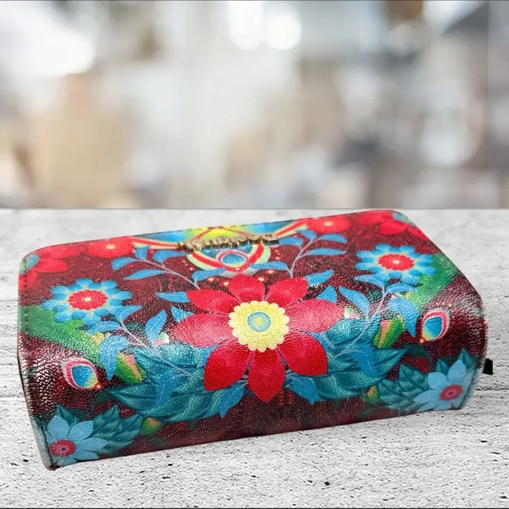 Desigual Wallet Compact Colorful Vibrant Abstract Floral